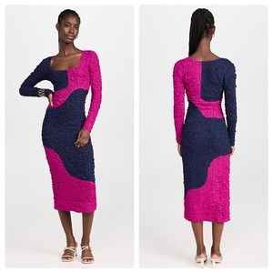 NEW Mara Hoffman Amy Dress in Navy Multi Popcorn Midi Purple Blue Size XS